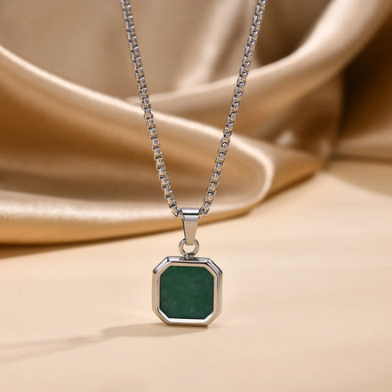 Square Pendant Necklace for Men, Gemetric Stone Pendant Simple Sport Neck Collar Gift for Dad Boyfriend Valentine'S Day