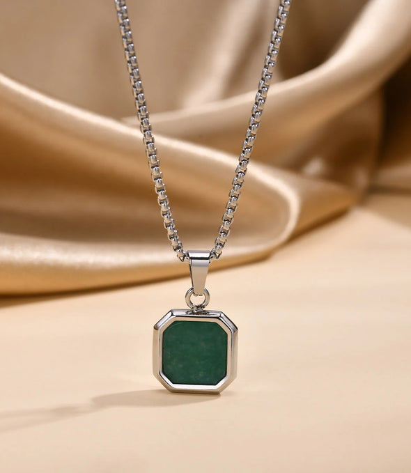 Square Pendant Necklace for Men, Gemetric Stone Pendant Simple Sport Neck Collar Gift for Dad Boyfriend Valentine'S Day