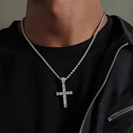 925 Sterling Silver Necklace Inlaid Crystal Zircon Fashion Cross Men'S Pendant Necklace, Party Gift Jewelry