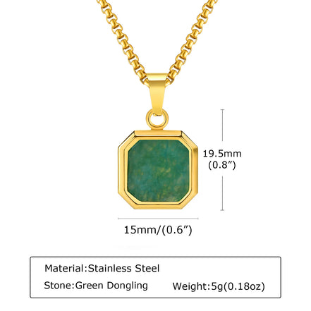 Trendy Pendant Necklaces for Men Boys,Square Natural Stone Stainless Steel Necklaces,New Hip Hop Cool Jewelry Gifts