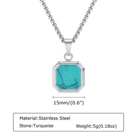 Trendy Pendant Necklaces for Men Boys,Square Natural Stone Stainless Steel Necklaces,New Hip Hop Cool Jewelry Gifts