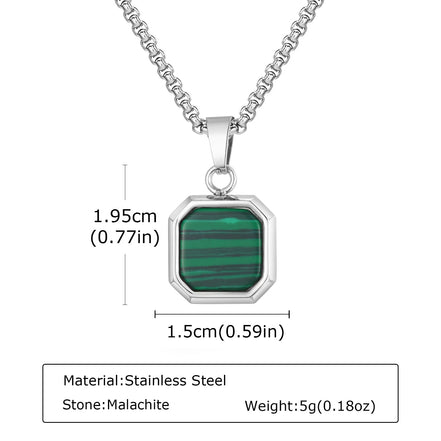 Trendy Pendant Necklaces for Men Boys,Square Natural Stone Stainless Steel Necklaces,New Hip Hop Cool Jewelry Gifts