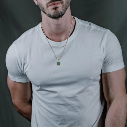Square Pendant Necklace for Men, Gemetric Stone Pendant Simple Sport Neck Collar Gift for Dad Boyfriend Valentine'S Day