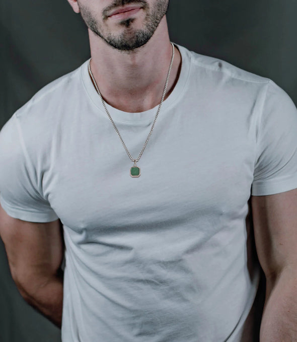 Square Pendant Necklace for Men, Gemetric Stone Pendant Simple Sport Neck Collar Gift for Dad Boyfriend Valentine'S Day
