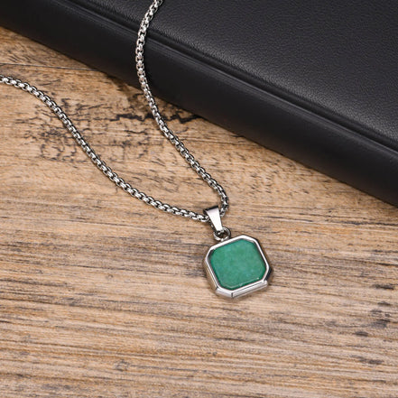 Square Pendant Necklace for Men, Gemetric Stone Pendant Simple Sport Neck Collar Gift for Dad Boyfriend Valentine'S Day