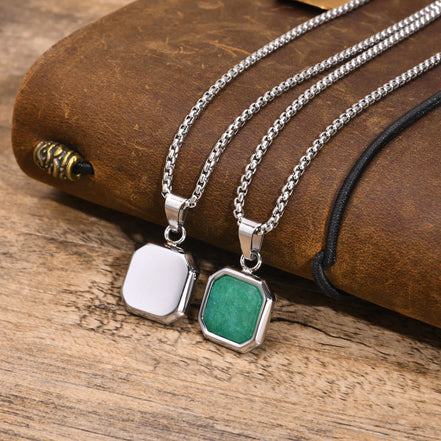 Square Pendant Necklace for Men, Gemetric Stone Pendant Simple Sport Neck Collar Gift for Dad Boyfriend Valentine'S Day