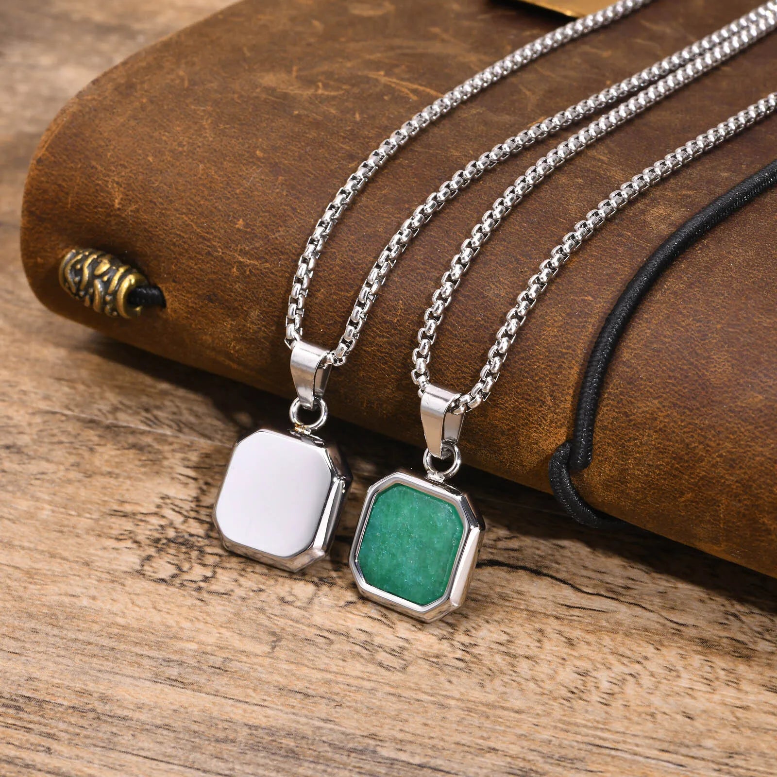 Square Pendant Necklace for Men, Gemetric Stone Pendant Simple Sport Neck Collar Gift for Dad Boyfriend Valentine'S Day